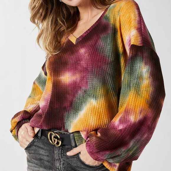 BIBI Tie Dye Waffle Knit Oversized Long Sleeve Shirt - Picture 4 of 16